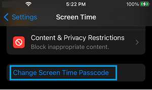 Change Screen Time Passcode Option on iPhone