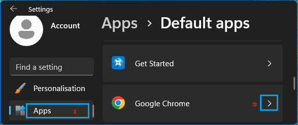 Google Chrome on Windows Default Apps Screen