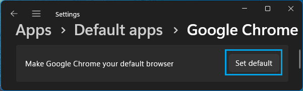 Set Defualt Browser option in Windows