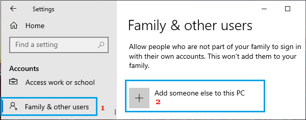 Add User Account Option in Windows 10