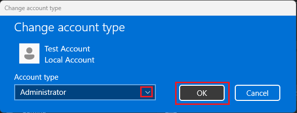Change Local Account Type to Admin