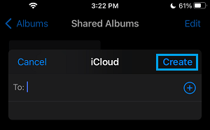 Create iCloud Shared Album on iPhone