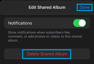 Delete Shared Photo Album from iPhone