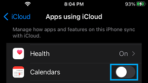 Disable iCloud Calendars on iPhone