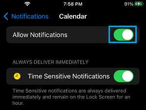 Enable Notificatons from Calendar App on iPhone