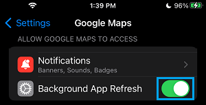 Enable Background App Refresh for Google Maps on iPhone