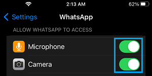 Allow WhatsApp to Access Camera And Microphone on iPhone