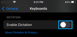 Disable Dictation Mode on iPhone