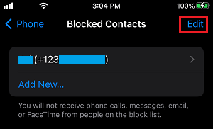 Edit Blocked List on iPhone