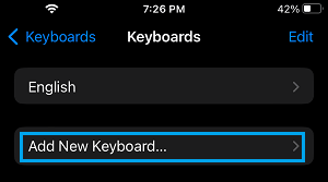 Add New Keyboard Option on iPhone