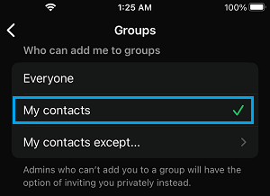 Allow Only Contacts to Add You to WhatsApp Group