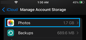 Photos on Manage Account Storage Screen