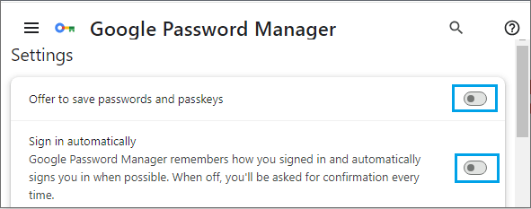 Disable Offer to Save Passwords Option in Google Chrome