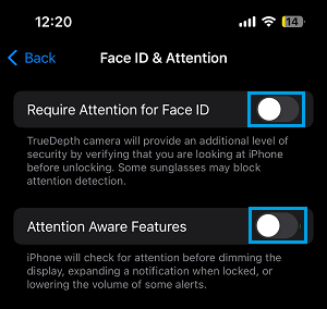 Disable Attention Aware Features on iPhone