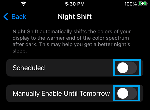 Disable Night Shift Mode on iPhone