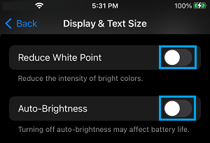 Disable Reduce White Point And Auto-Brightness on iPhone