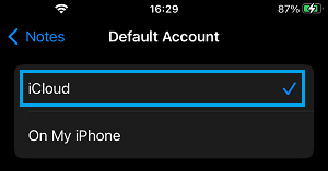 Set iCloud As Default Account for Notes