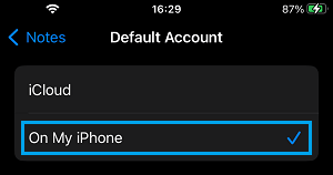 Set iPhone As Default Account for Notes