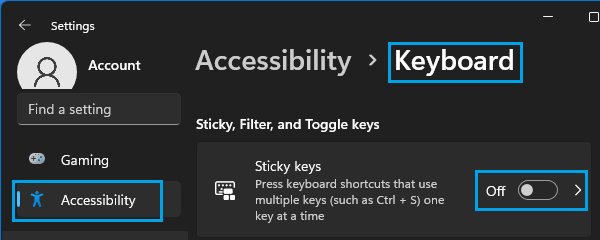 Switch OFF Sticky Keys on Windows Computer