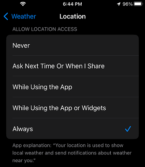 Allow Weather App to Access Location on iPhone