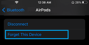 Forget AirPods Option on iPhone