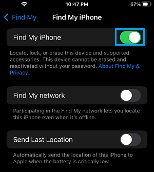 Enable Find My iPhone 