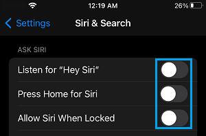 Disable Ask Siri Options on iPhone