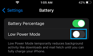 Disable Low Power Mode on iPhone