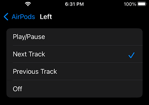 Left AirPods Settings Option on iPhone