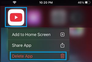 Delete YouTube App on iPhone