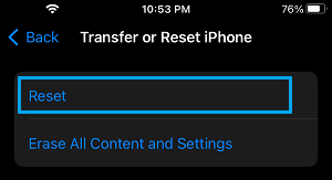 Reset Settings Option on iPhone