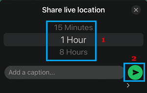 Select Share Live Location Duration Option in WhatsApp