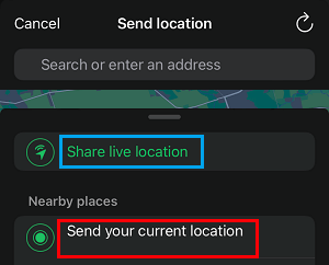 Live and Current Location Sharing Options in WhatsApp