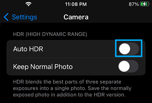 Disable Auto HDR On iPhone