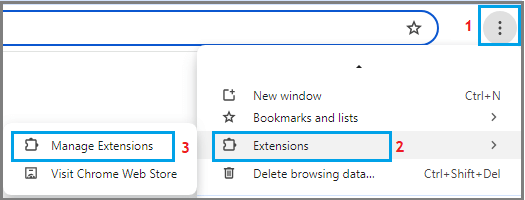 Manage Extensions Option in Google Chrome