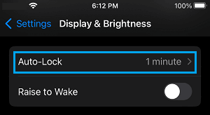 Screen Auto-Lock Settings Option on iPhone