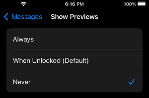 Never Show Message Previews on iPhone