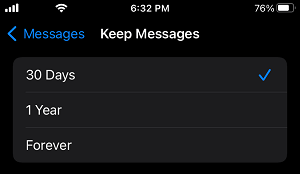 Select Keep Messages Period on iPhone