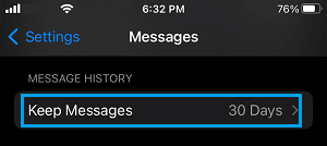 Keep Messages Settings Option on iPhone 