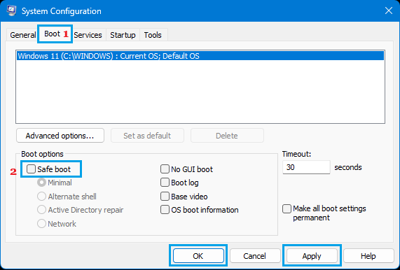 Disable Safe Boot Option on System Configuration Screen